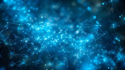 Fototapeta premium Blue digital background with an abstract network of glowing connections and dots.