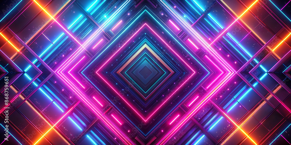 Wall mural abstract geometric neon lights with a vibrant color palette, creating a futuristic and dynamic visua