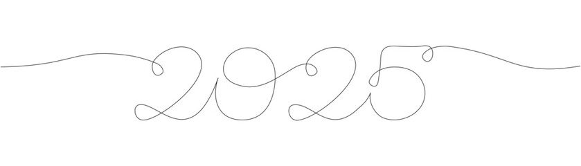 2025 one continuous line element with editable stroke. New year minimal vector illustration isolated on transparent background 