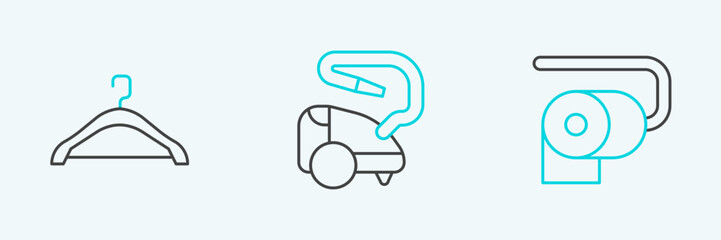 Set line Toilet paper roll, Hanger wardrobe and Vacuum cleaner icon. Vector