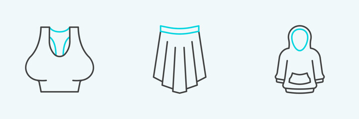 Set line Hoodie, Undershirt and Skirt icon. Vector
