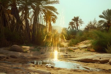 A talisman that appears as a mirage, flickering in and out of sight in a desert oasis