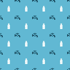Set Water tap and Bottle of water on seamless pattern. Vector