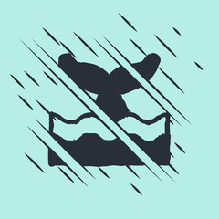 Black Whale tail in ocean wave icon isolated on green background. Glitch style. Vector