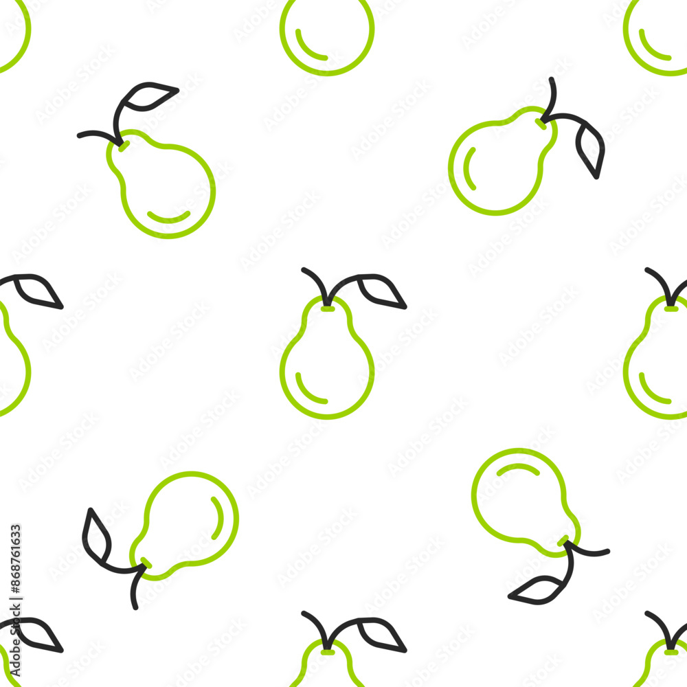 Poster line pear icon isolated seamless pattern on white background. fruit with leaf symbol. vector
