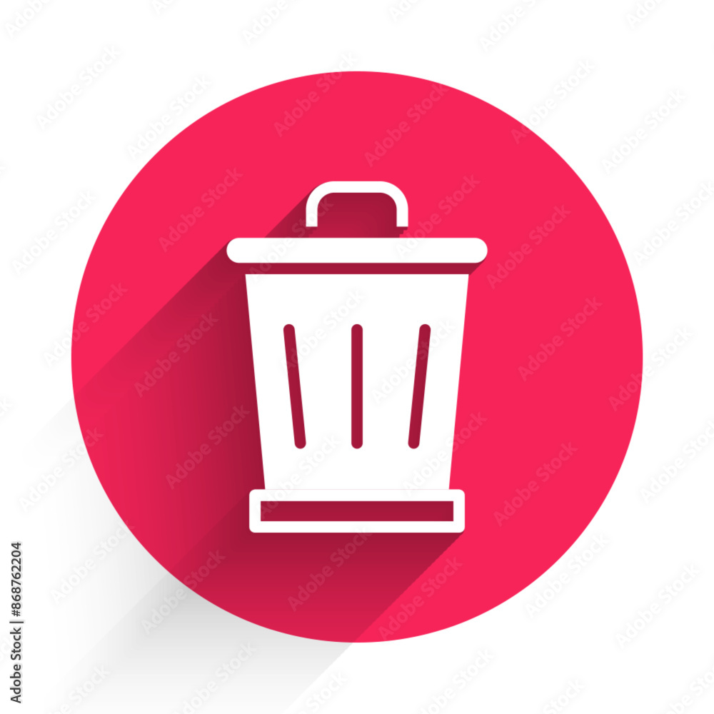Poster white trash can icon isolated with long shadow background. garbage bin sign. recycle basket icon. of