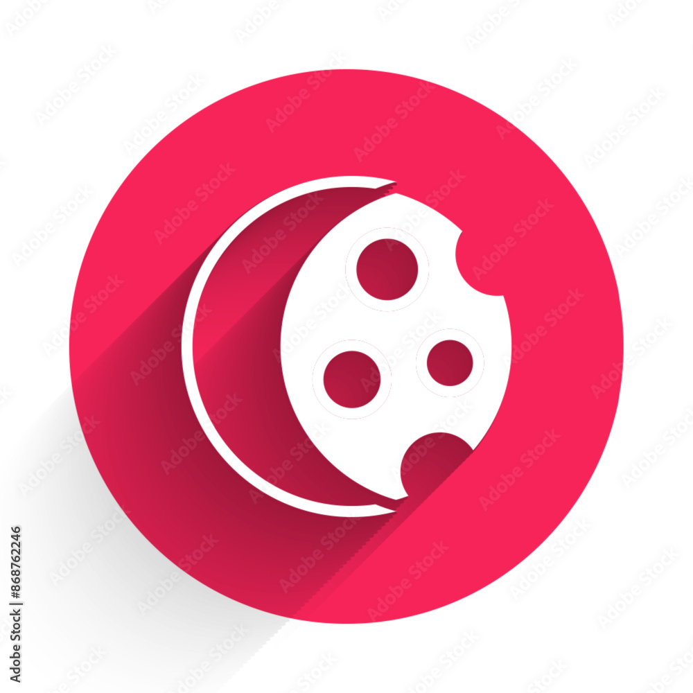 Poster white eclipse of the sun icon isolated with long shadow background. total sonar eclipse. red circle 