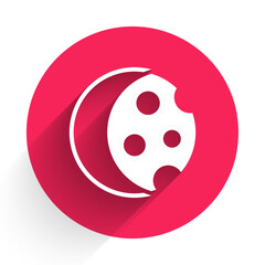 Fototapeta premium White Eclipse of the sun icon isolated with long shadow background. Total sonar eclipse. Red circle button. Vector
