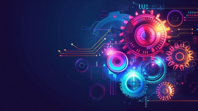 Colorful gears and circuits that represent modern digital technology.