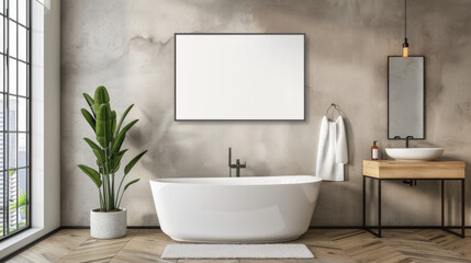 bathroom wall poster mockup. Interior mockup with house background. Modern interior design