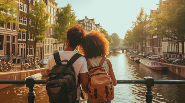 Summer Sunset Romance: Multiracial Couple in Amsterdam