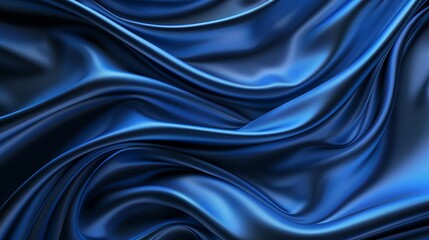 Fototapeta premium Abstract blue silk background, elegant and luxurious fabric with flowing waves.