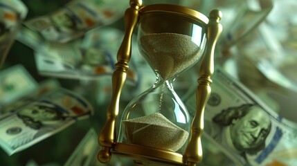 Currency Flow: Hourglass Centered Among Floating Dollars