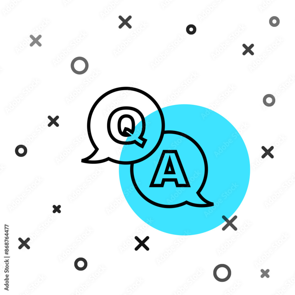 Poster black line speech bubbles with question and answer icon isolated on white background. q and a symbol