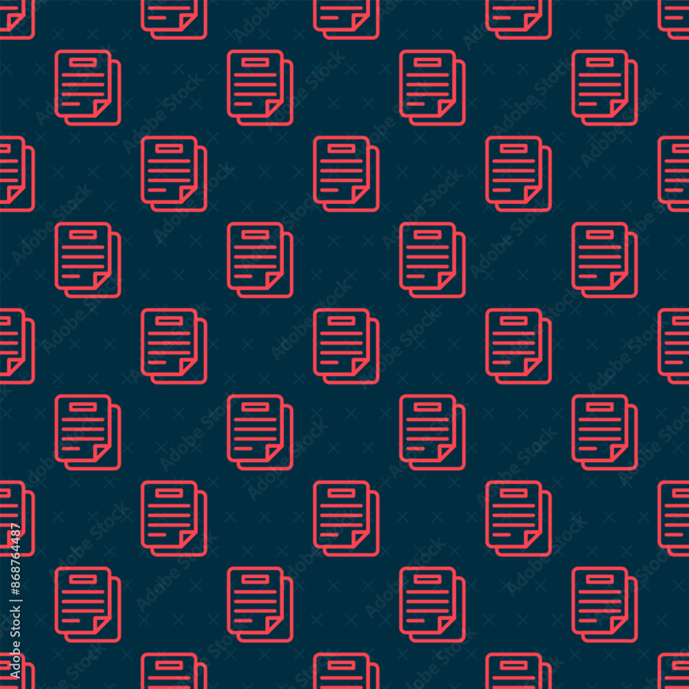 Poster red line document icon isolated seamless pattern on black background. file icon. checklist icon. bus