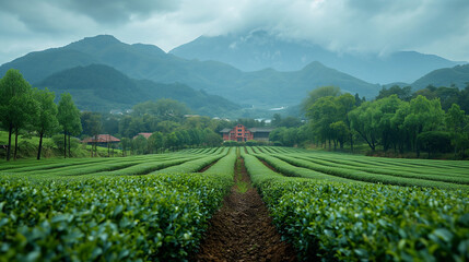 Traditional tea gardens and houses . 