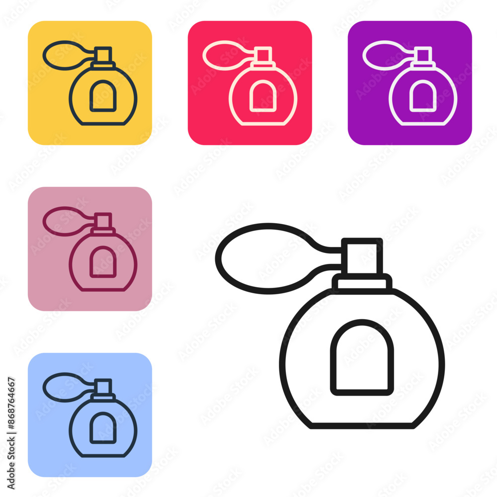 Aufkleber black line perfume icon isolated on white background. set icons in color square buttons. vector