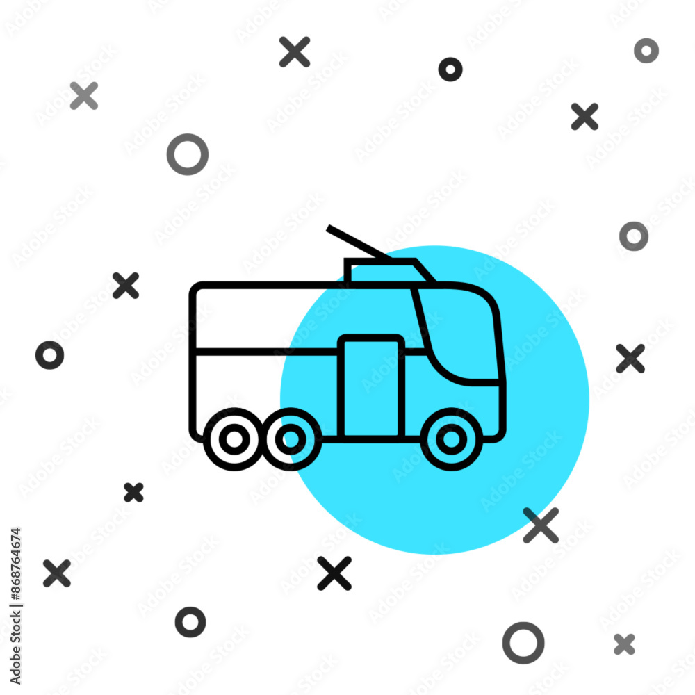 Poster black line trolleybus icon isolated on white background. public transportation symbol. random dynami