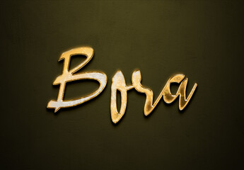 Old gold text effect of Turkish name Bora with 3D glossy style Mockup.