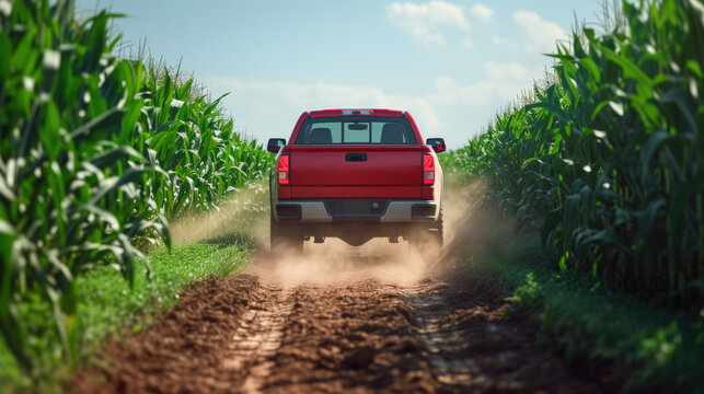 Close-up of Red Pickup in Field