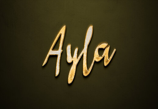 Old gold text effect of Turkish name Ayla with 3D glossy style Mockup.