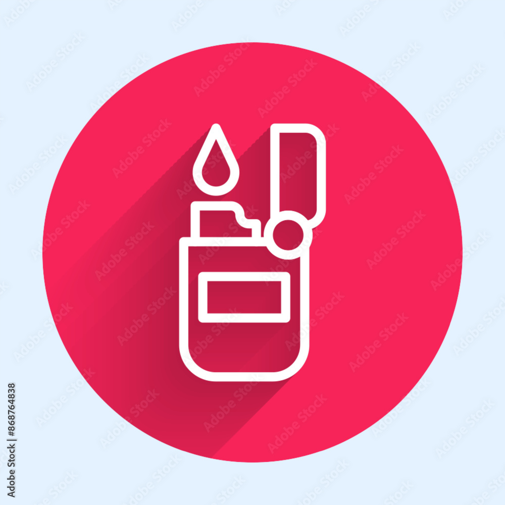 Poster white line lighter icon isolated with long shadow background. red circle button. vector