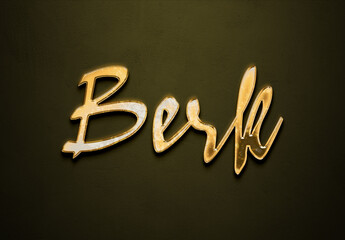 Old gold text effect of Turkish name Berk with 3D glossy style Mockup.