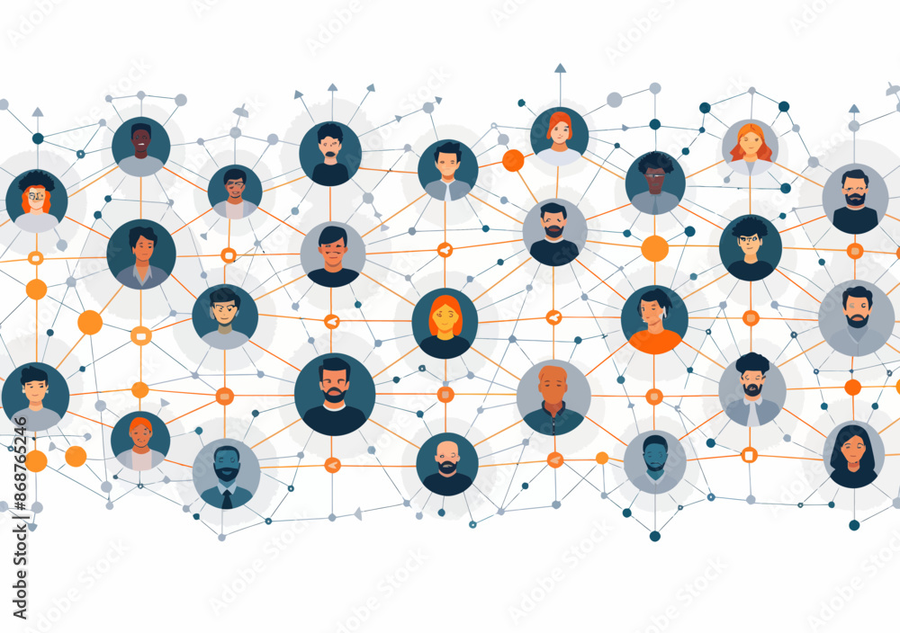 Poster diverse network communication concept with diverse team connecting over network for business collabo