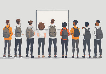 Diverse business team attending educational presentation, solving problems with checklist, corporate training with male speaker, professional development, minimalistic flat vector illustration