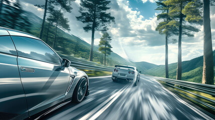 Fototapeta premium Scenic Highway Journey Through Pine Trees