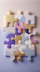 Obraz premium Vibrant pastel jigsaw puzzle with thin gold outlines