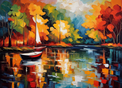 Impressionniste lac barque