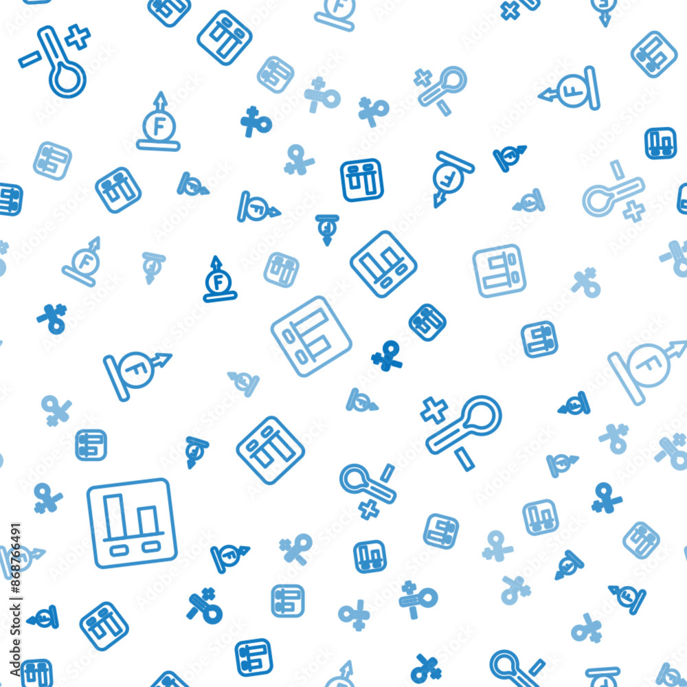 Poster set line graph chart infographic, thermometer and force of physic formula on seamless pattern. vecto