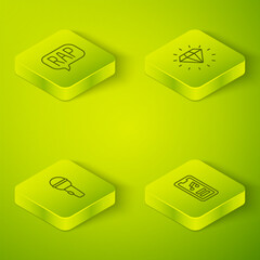 Set Isometric line Diamond, Microphone, Music player and Rap music icon. Vector