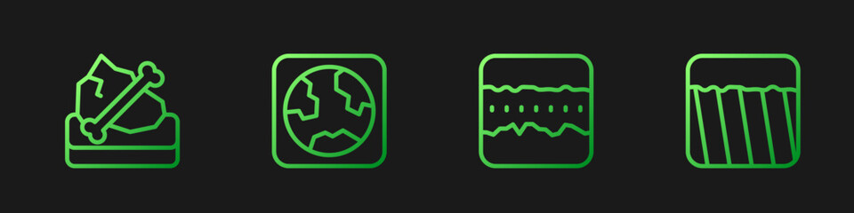 Set line Soil ground layers, Archeology, Earth globe and Ground. Gradient color icons. Vector