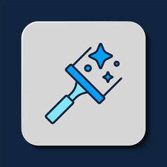 Filled outline Cleaning service with of rubber cleaner for windows icon isolated on blue background. Squeegee, scraper, wiper. Vector