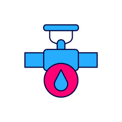 Filled outline Industry metallic pipe and valve icon isolated on white background. Vector