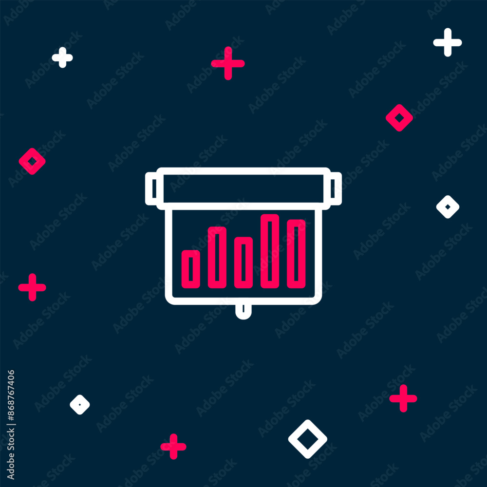 Poster line board with graph chart icon isolated on blue background. report text file icon. accounting sign