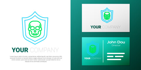 Naklejka premium Line Shield with pirate skull icon isolated on white background. Colorful outline concept. Vector