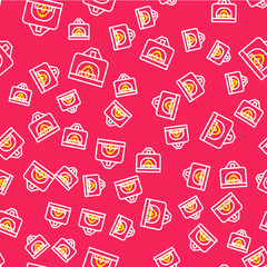 Line Interior fireplace icon isolated seamless pattern on red background. Vector