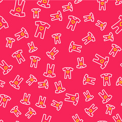 Line Baby clothes icon isolated seamless pattern on red background. Baby clothing for baby girl and boy. Baby bodysuit. Vector