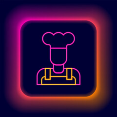 Glowing neon line Cook icon isolated on black background. Chef symbol. Colorful outline concept. Vector