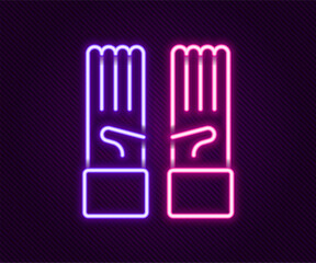Obraz premium Glowing neon line Medical rubber gloves icon isolated on black background. Protective rubber gloves. Colorful outline concept. Vector