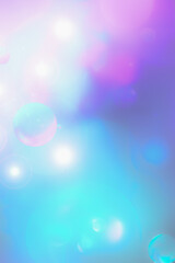 Abstract 3D background bubbles in colorful blue pink tones. Distortion in water with oil drops with lens flare effect. gradient, bokeh.