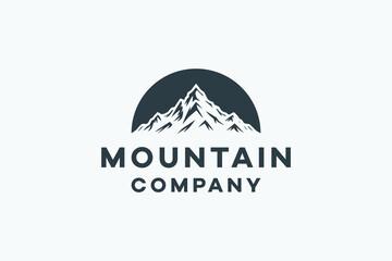 Mountain Peak Logo Design Template. Silhouette of Rocky Mountains. Outdoor Logo Design Inspiration.