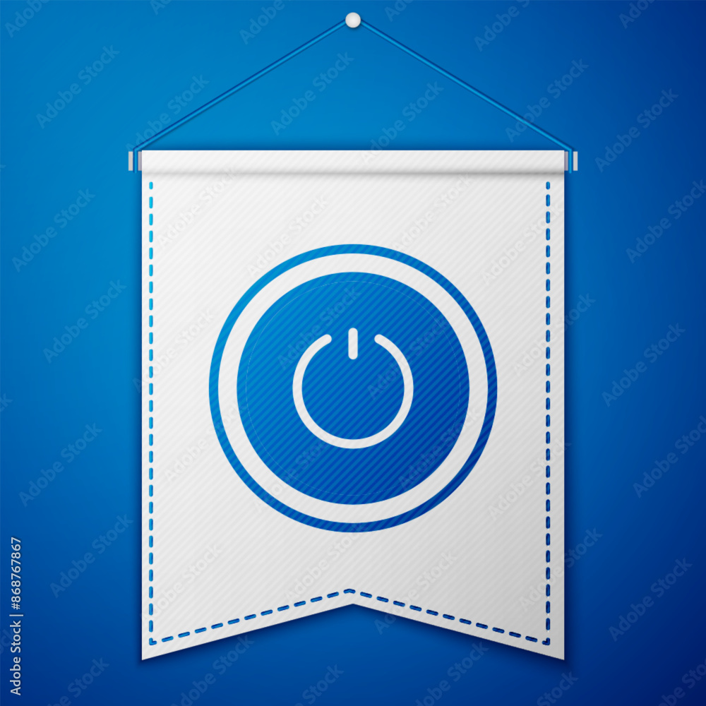 Sticker blue power button icon isolated on blue background. start sign. white pennant template. vector