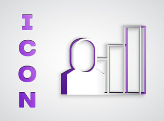 Paper cut Productive human icon isolated on grey background. Idea work, success, productivity, vision and efficiency concept. Paper art style. Vector