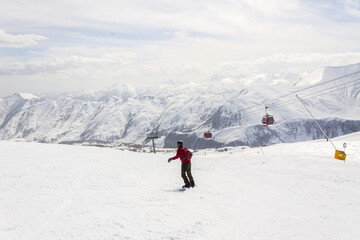 Snowboarding in The Gudauri Ski Resort, Georgia