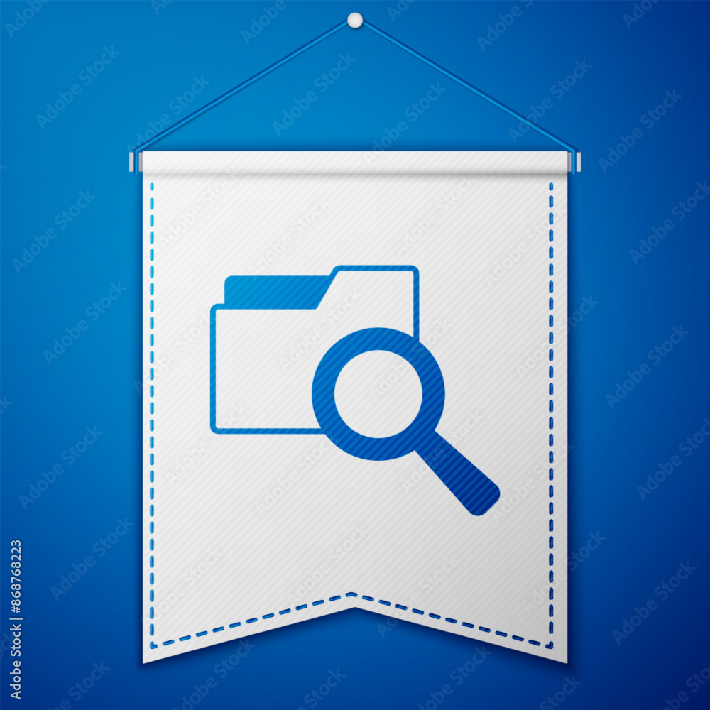 Poster blue search concept with folder icon isolated on blue background. magnifying glass and document. dat