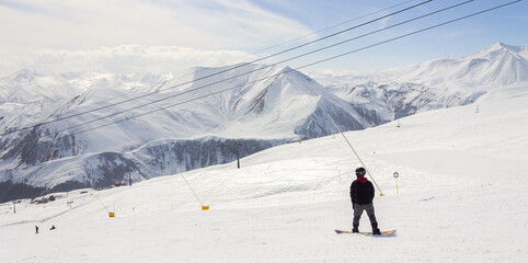 Snowboarding in The Gudauri Ski Resort, Georgia